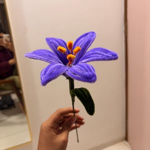 Coupe-pipe fait main fleur de lys - bouquet éternel couleur personnalisé - art floral tige chenille - tige unique ou lot de plusieurs fleurs