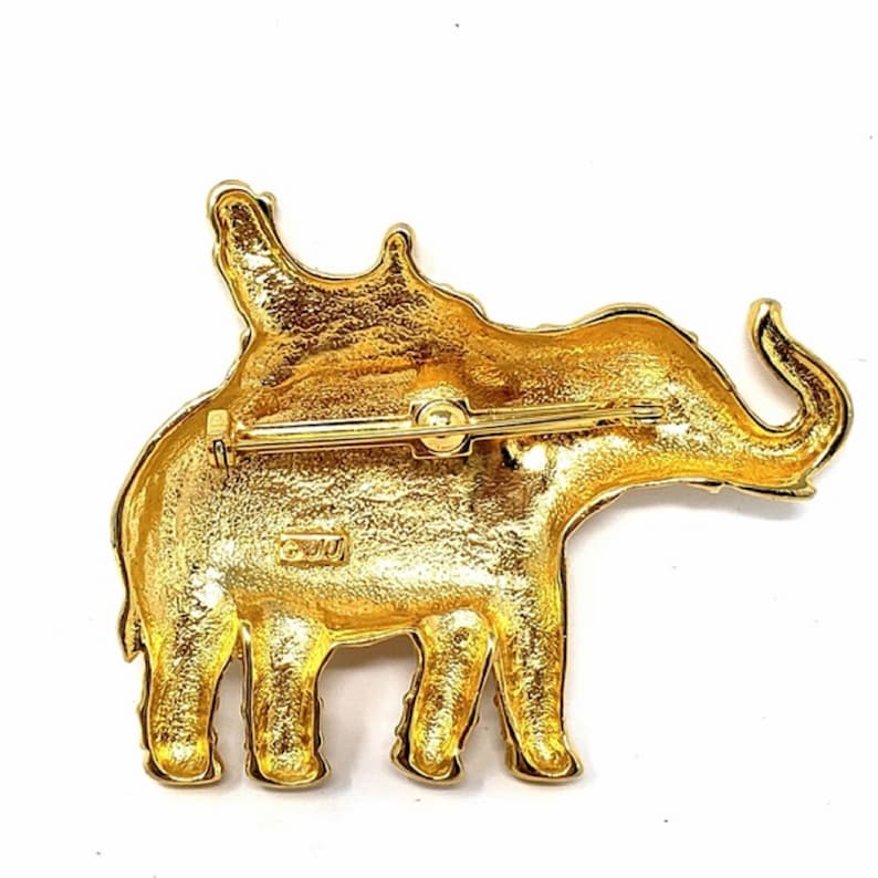 Vintage JJ Gold Tone Elephant Pin Brooch Etsy