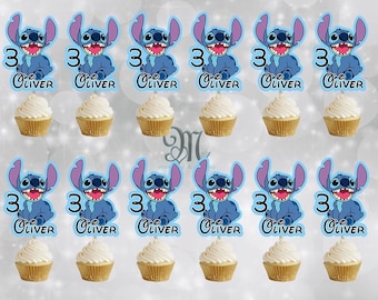 Stitch Custom Name & Age Birthday Cupcake Toppers