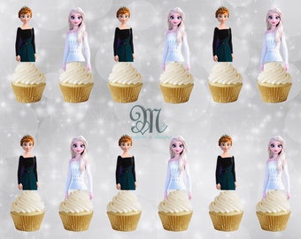 Frozen 2 Queens Cupcake Toppers, Birthday Party Cupcake Toppers