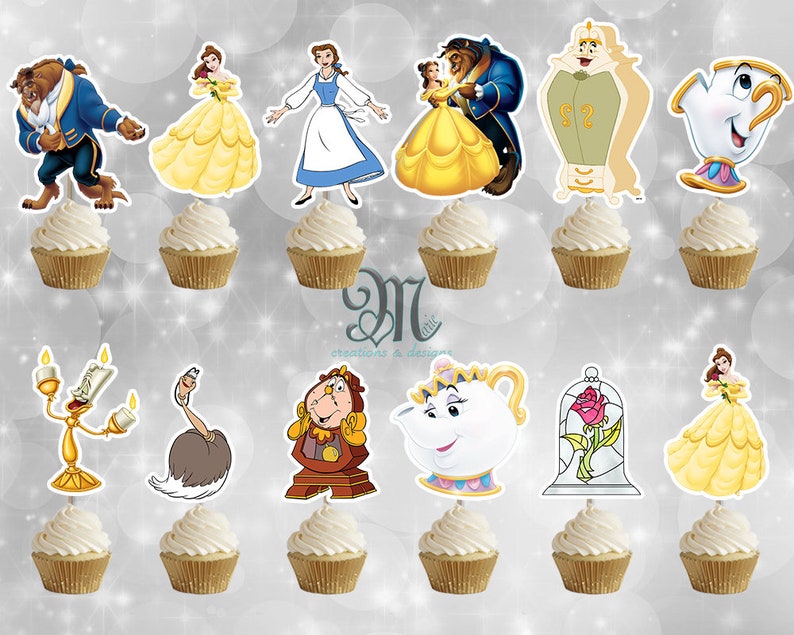 Beauty and the Beast Cupcake Toppers Birthday Party Cupcake - Etsy