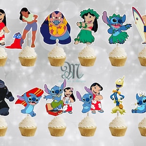 Lilo & Stitch Cupcake Toppers, Birthday Party Cupcake Toppers