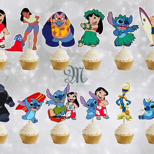 Lilo & Stitch Cupcake Toppers, Birthday Party Cupcake Toppers