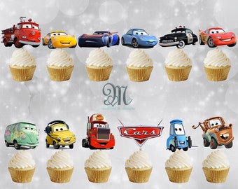 Cars Cupcake Toppers, Birthday Party Cupcake Toppers