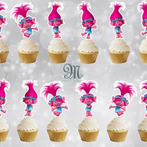 Poppy Trolls Cupcake Toppers, Birthday Party Cupcake Toppers