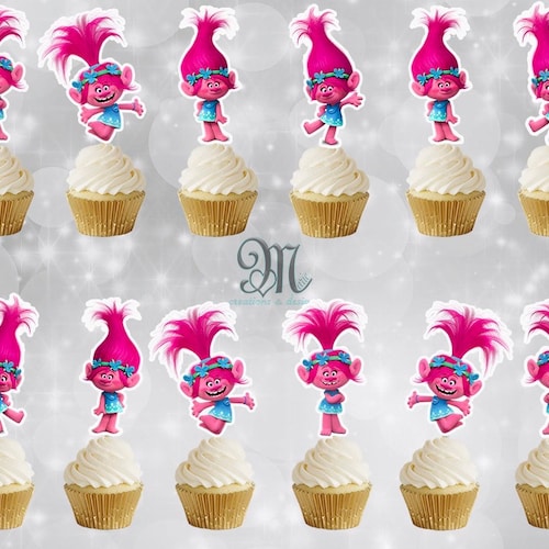 Poppy Trolls Cupcake Toppers Birthday Party Cupcake Toppers Etsy