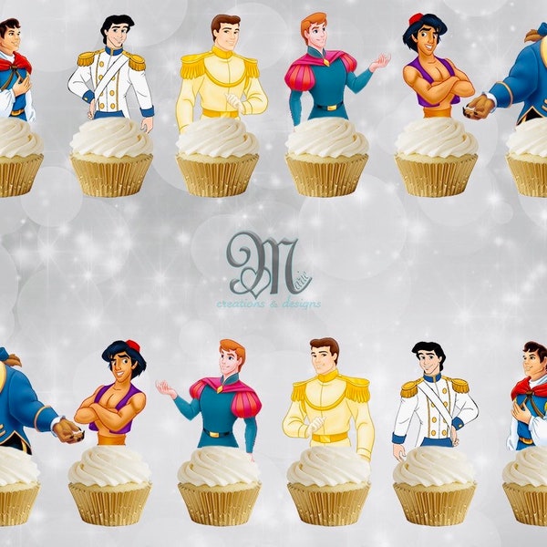Disney Prince Cupcake Toppers, Disney Princesses Cupcake Toppers