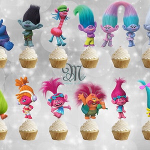 Trolls Cupcake Toppers, Birthday Party Cupcake Toppers