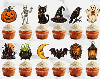 Vintage Halloween Cupcake Toppers, Halloween Party Decorations