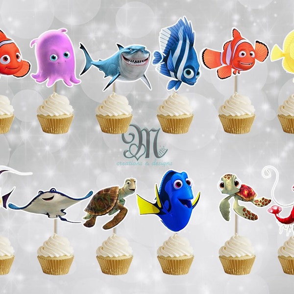 Finding Nemo Cupcake Toppers, Birthday Party Cupcake Toppers
