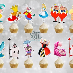 25Pcs Alice In Wonderland Birthday Party Decorations, 24pcs Kawaii Alice In  Wonderland Cupcake Toppers, 1Pc Alice in Wonderland Cake Topper Table