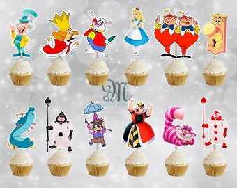 Alice in Wonderland Cupcake Toppers: Birthday Party Decorations
