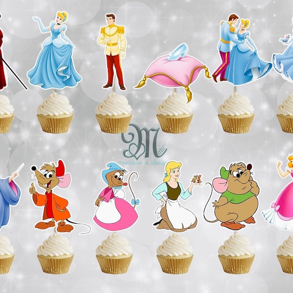 Cinderella Cupcake Toppers, Birthday Party Cupcake Toppers
