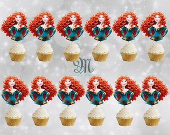 Merida Brave Cupcake Toppers, Disney Merida Princess Cupcake Toppers