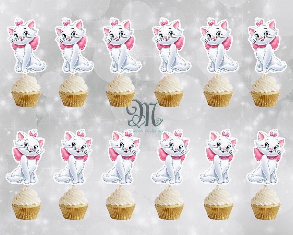Marie Aristocats Cupcake Toppers, Marie Aristocats Birthday Party Cupcake Toppers