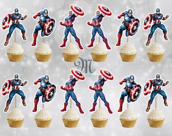 Captain America Cupcake Toppers: Birthday Party Decor