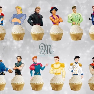 12 Princes Cupcake Toppers, Disney Princes Cupcake Toppers