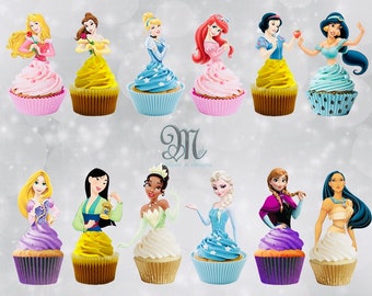 12 Disney Princess Cupcake Toppers, Disney Princesses Cupcake Toppers
