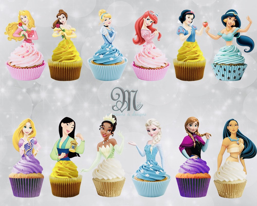 12 Disney Princess Cupcake Toppers Disney Princesses Cupcake Etsy France