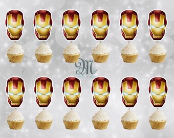 Iron Man Head Cupcake Toppers: Birthday Party Decor