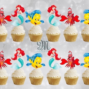 Little Mermaid Cupcake Toppers, Disney Princesses Cupcake Toppers