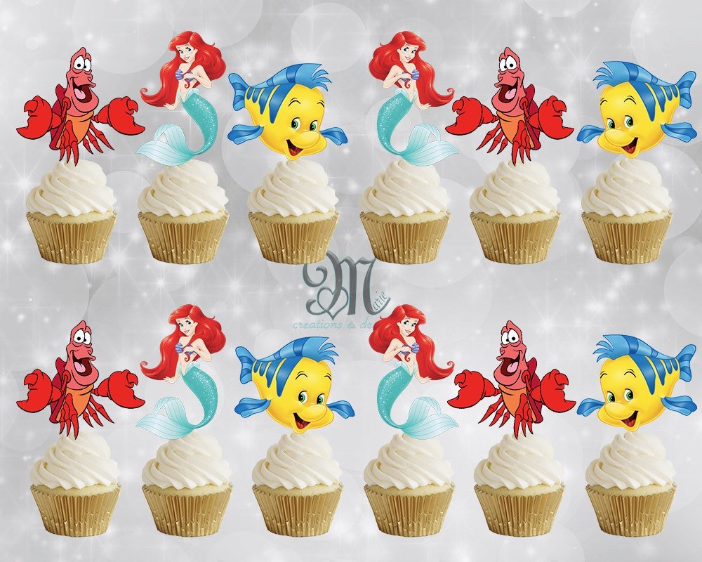 Little Mermaid Cupcake Toppers, Disney Princesses Cupcake Toppers