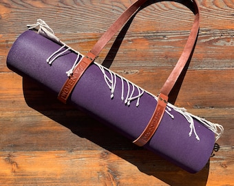 Leather yoga mat strap, adjustable, handmade, durable