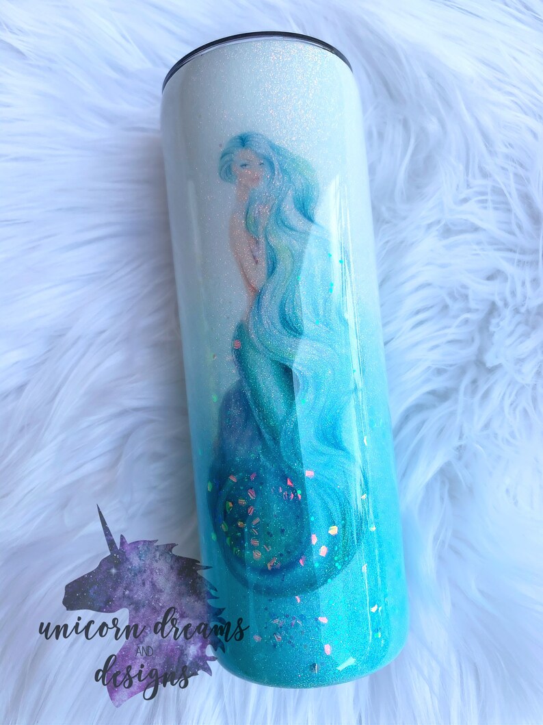 Blue & Green Mermaid Glitter Tumbler, Personalized image 5
