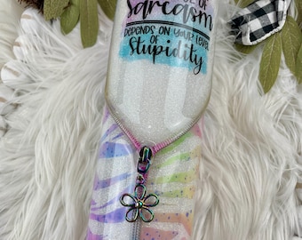 Sarcasm Glitter Tumbler: Rainbow Zebra Stainless Steel Cup