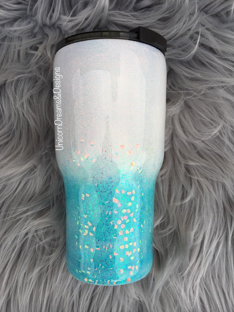 Blue & Green Mermaid Glitter Tumbler, Personalized image 2