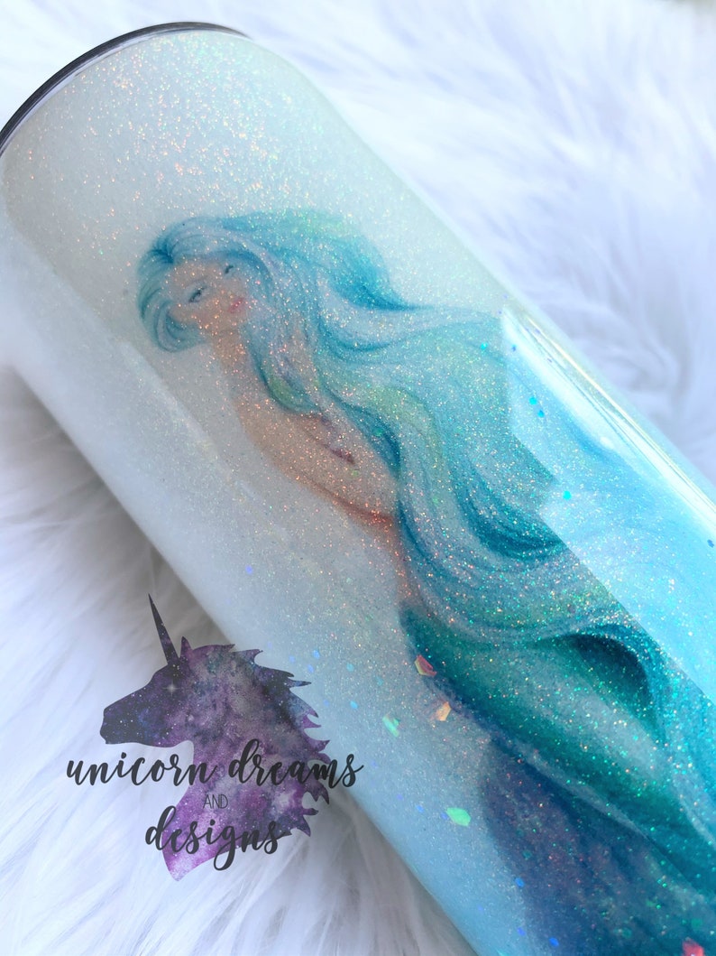 Blue & Green Mermaid Glitter Tumbler, Personalized image 6