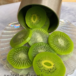 Faux Fruit, Realistic Kiwi Pieces Wedges Slices, Cabochons, dollhouse, Artificial Sliced Kiwi Tropical Fruit
