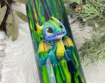 Paint Pour Dragon Tumbler: Stainless Steel 22oz Fatty Cup