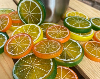 Faux Fruit, Realistic Orange Lemon Lime Pieces Wedges Slices, Cabochons, dollhouse, Artificial Fruit Slices