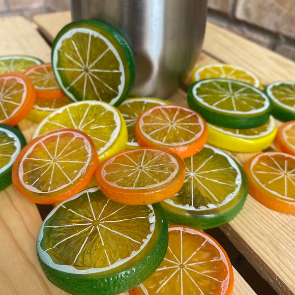 Faux Fruit, Realistic Orange Lemon Lime Pieces Wedges Slices, Cabochons, dollhouse, Artificial Fruit Slices