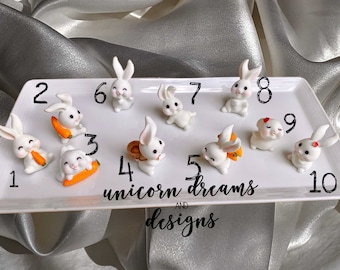 Bunny Cabochons: Realistic Faux Rabbit Set, Dollhouse Miniatures