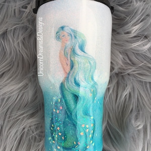 Blue & Green Mermaid Glitter Tumbler, Personalized image 1