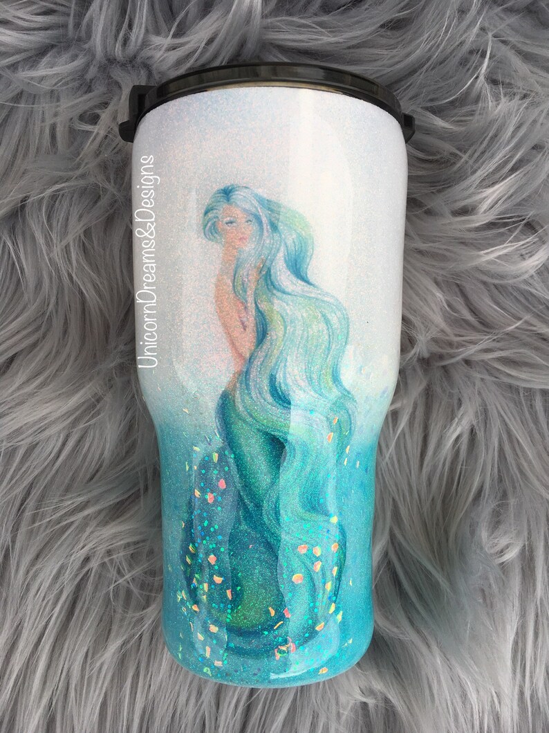 Blue & Green Mermaid Glitter Tumbler, Personalized image 1