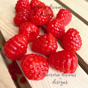Faux Fruit, Realistic Raspberry Pieces Wedges Slices, Cabochons, dollhouse, Artificial Raspberry