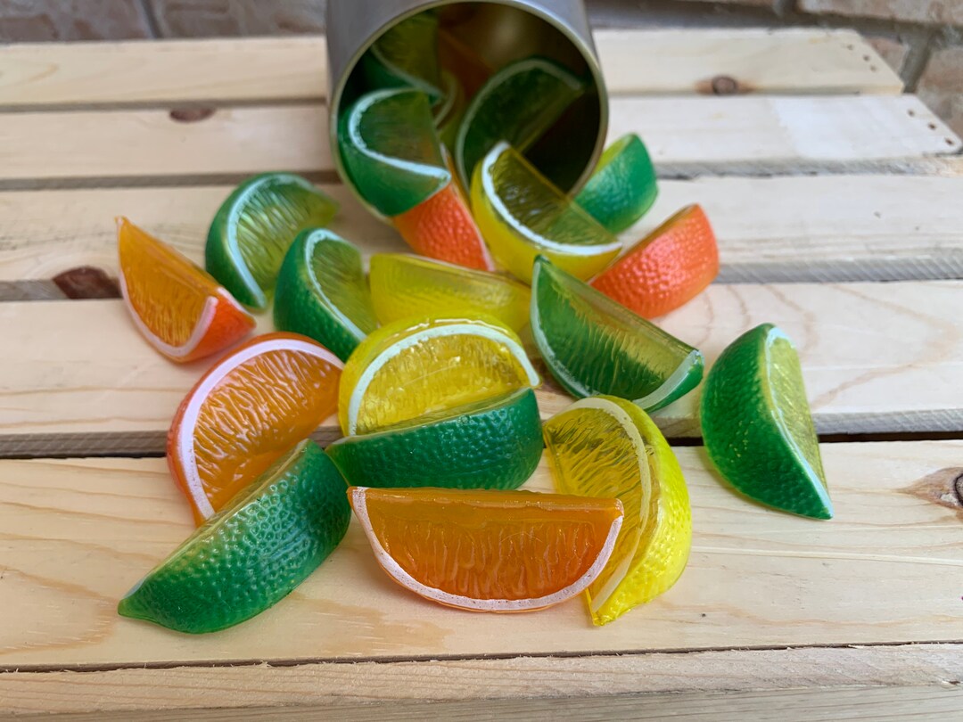 Faux Fruit, Realistic Orange Lemon Lime Wedges Slices Pieces, Cabochons