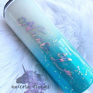 Blue & Green Mermaid Glitter Tumbler, Personalized image 4