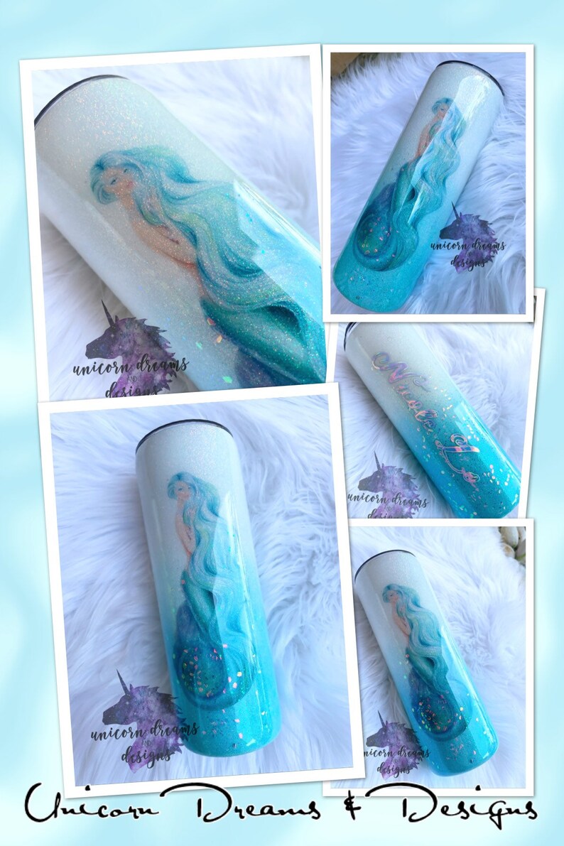 Blue & Green Mermaid Glitter Tumbler, Personalized image 7