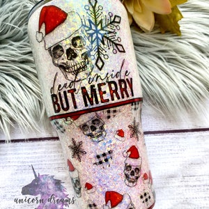 Dead Inside but Merry Tumbler, Christmas Skeleton Tumblr, Plaid Glitter Tumbler,  Coffee Cup, 30oz - Ready to Ship!