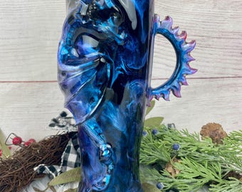 3D Blue Purple Dragon at Sunset Tumbler: Color Shifting Fantasy 30oz Pilsner Travel  Coffee Mug