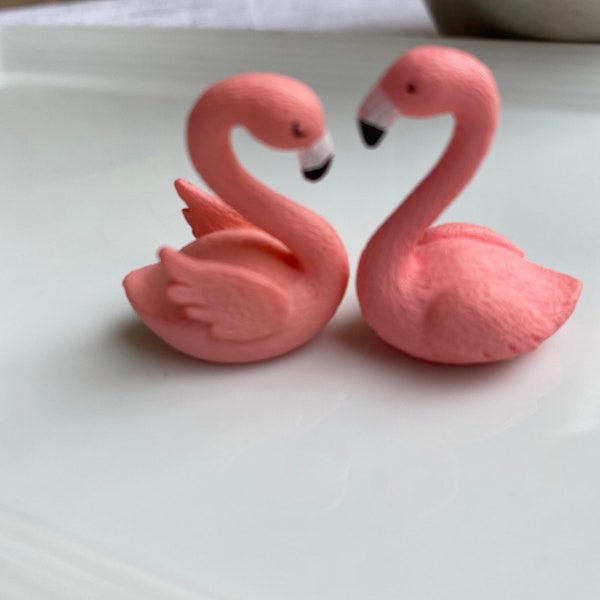 Faux Flamingos, Realistic Flamingo Figures, Tropical Animal Cabochons, dollhouse figurine, Tumbler topper pieces