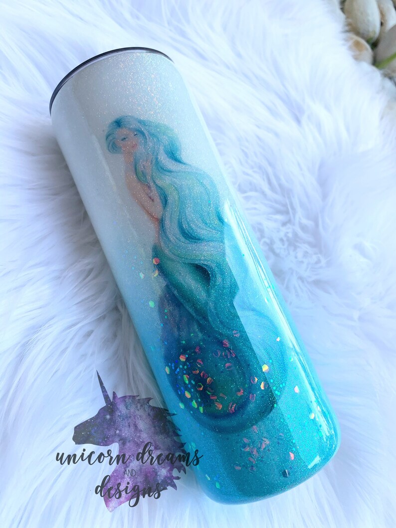 Blue & Green Mermaid Glitter Tumbler, Personalized image 3