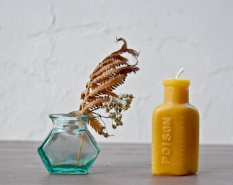 Poison Bottle Candle in Pure Beeswax - Antique 1800s Apothecary Bottle Candle, Burnable Bottle, Beeswax, Beeswax Candle, Vintage