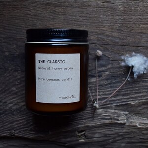 Beeswax Amber Jar Candle The Classic 8 oz All Natural Honey Aroma // Beeswax Candle Candle 50 hour burn time image 1