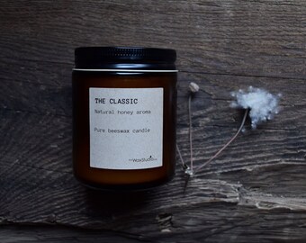 Beeswax Amber Jar Candle - The Classic - 8 oz -All Natural Honey Aroma //  Beeswax Candle - Candle - 50 hour burn time