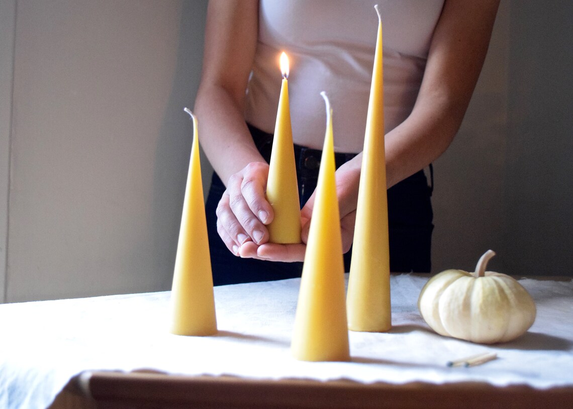 Tall Cone Candle Pure Beeswax Candle Cone Pillar 6 Etsy